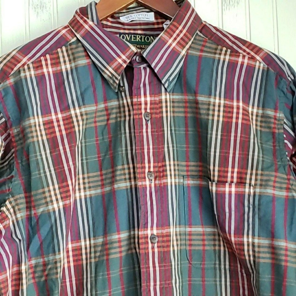 Overton Shirt Mens Large Multicolor Plaid Long Sleeve Button-Up Made USA Casual